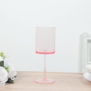 6-Pack Transparent Blush Plastic Cylindrical Wine Glasses 10oz, Long Stem