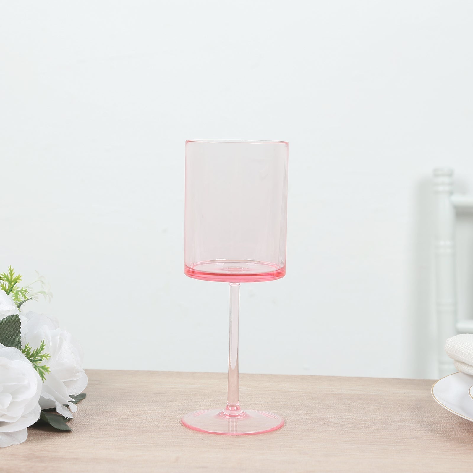 6-Pack Transparent Blush Plastic Cylindrical Wine Glasses 10oz, Long Stem