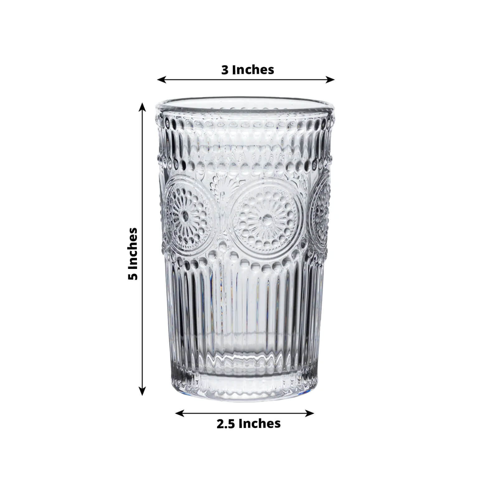 6 Pack Vintage Embossed Glass Tumblers – 13oz Clear Drinking Glasses Textured Floral Pattern for Water, Juice & Cocktails - Image 2